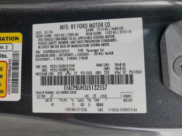 1FATP8UH3J5132557 - 2018 FORD MUSTANG 灰色 照片 12