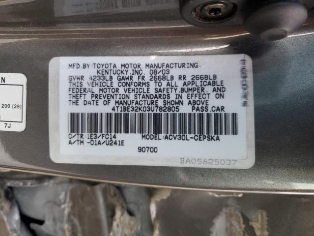 4T1BE32K03U782805 - 2003 TOYOTA CAMRY LE GRAY photo 12