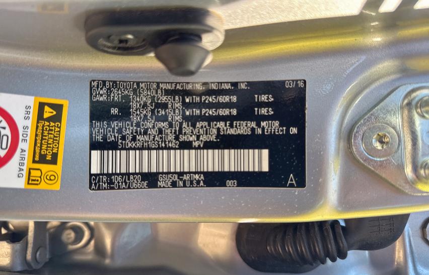 5TDKKRFH1GS141462 - 2016 TOYT HIGHLANDER XLE Күміс фото 10