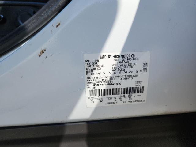 1FM5K8AR9KGA12892 - 2019 FORD EXPLORER POLICE INTERCEPTOR Biały zdjęcie 12