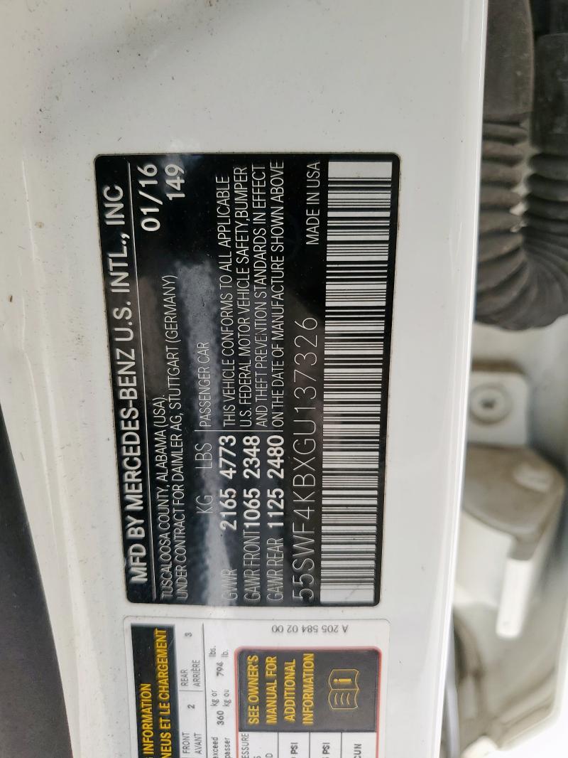 55SWF4KBXGU137326 - 2016 MERZ C 300 4MATIC WHITE photo 12