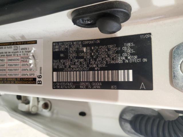 JTEBU5JR4A5007637 - 2010 TOYT 4RUNNER SR5 თეთრი ფოტო 13