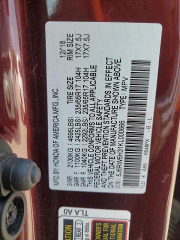 5J6RW5H31KL000666 - 2019 HONDA CR-V LX Bordo foto 13