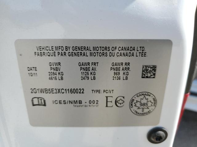 2G1WB5E3XC1160022 - 2012 CHEVROLET IMPALA LT WHITE photo 13