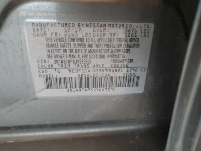 3N1AB7APXJY239598 - 2018 NISSAN SENTRA S GRAY photo 12