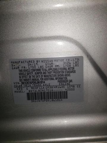 3N1CN7AP2KL861014 - 2019 NISSAN VERSA S Күміс фото 12