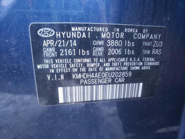 KMHDH4AE0EU202859 - 2014 HYUNDAI ELANTRA SE BLUE photo 12