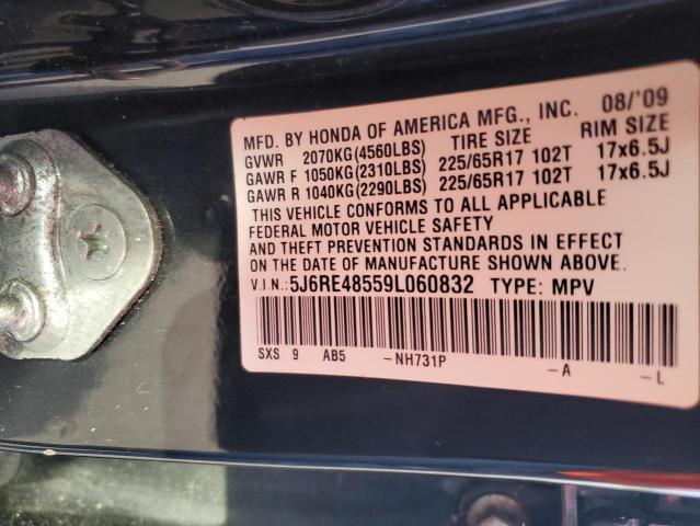 5J6RE48559L060832 - 2009 HONDA CR-V EX BLACK photo 13
