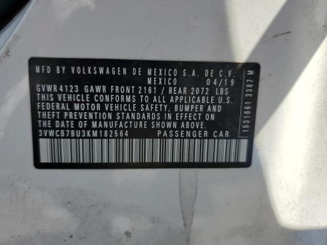 3VWCB7BU3KM182564 - 2019 VOLKSWAGEN JETTA S 白色 照片 12