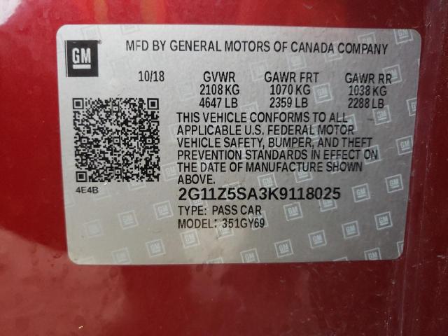 2G11Z5SA3K9118025 - 2019 CHEVROLET IMPALA LT RED photo 12