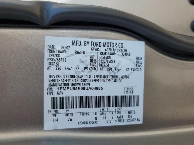 1FMEU65E98UA04985 - 2008 FORD EXPLORER LIMITED SILVER photo 13