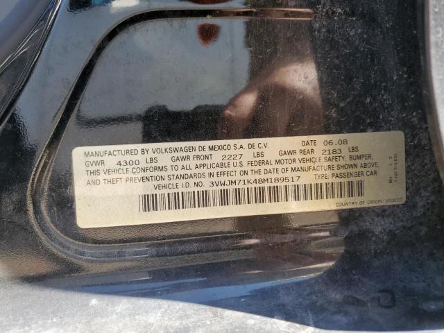 3VWJM71K48M189517 - 2008 VOLKSWAGEN JETTA S Սև լուսանկար 12
