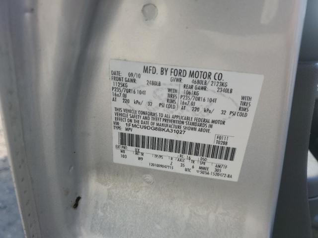 1FMCU9DG8BKA31027 - 2011 FORD ESCAPE XLT 银色 照片 12