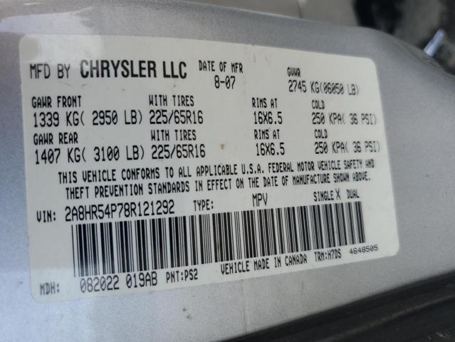 2A8HR54P78R121292 - 2008 CHRYSLER TOWN & COU TOURING SILVER photo 14