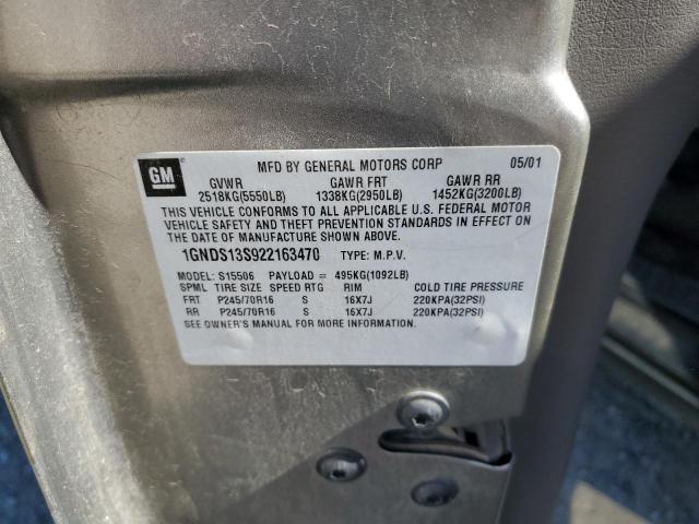 1GNDS13S922163470 - 2002 CHEVROLET TRAILBLAZE GRAY photo 12