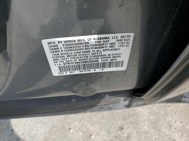 5FNYF48659B030546 - 2009 HONDA PILOT EXL SILVER photo 13