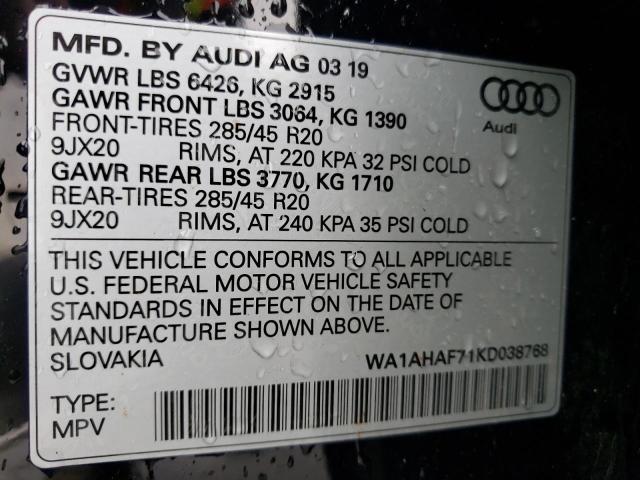 WA1AHAF71KD038768 - 2019 AUDI Q7 PREMIUM BLACK photo 13