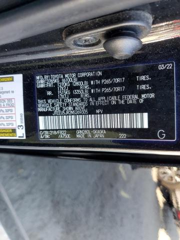 JTEEU5JR2N5269305 - 2022 TOYOTA 4RUNNER SR5 BLACK photo 12