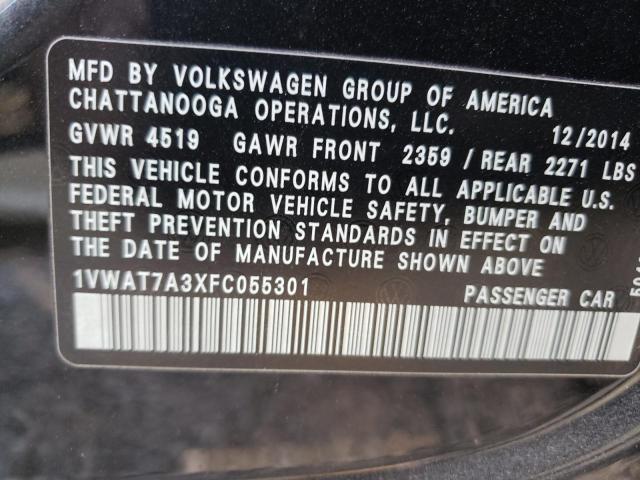 1VWAT7A3XFC055301 - 2015 VOLKSWAGEN PASSAT S BLACK photo 13