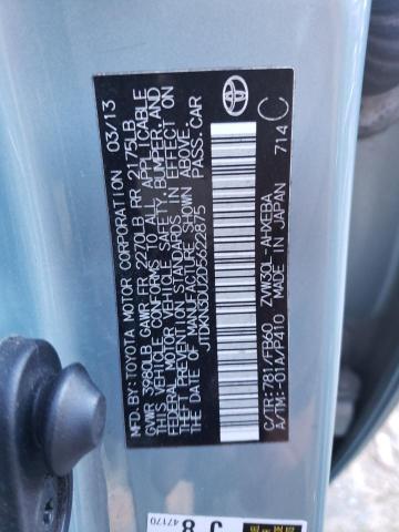 JTDKN3DU2D5622875 - 2013 TOYOTA PRIUS TEAL photo 12