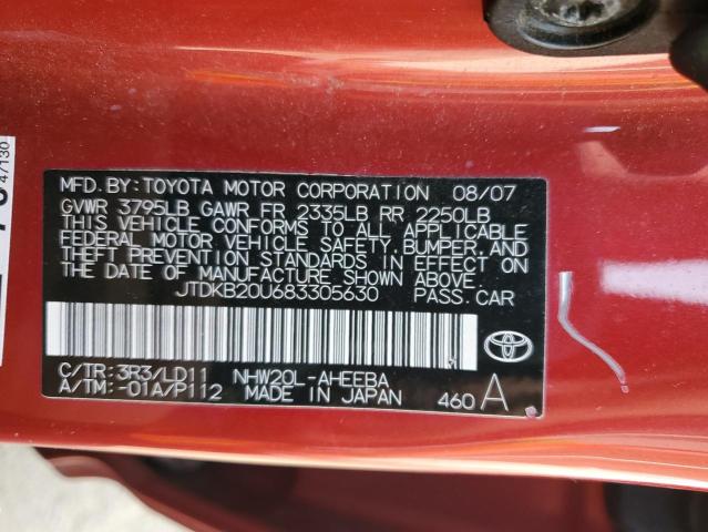 JTDKB20U683305630 - 2008 TOYOTA PRIUS RED photo 13