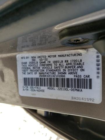 1NXBR32E13Z131066 - 2003 TOYOTA COROLLA CE CHARCOAL photo 12