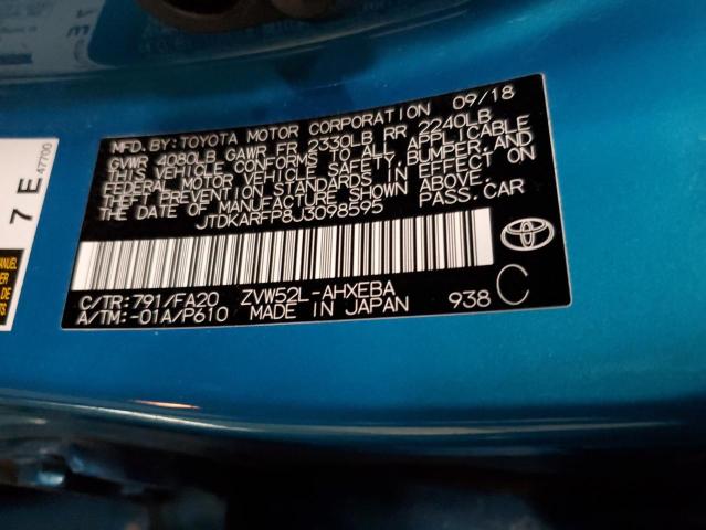 JTDKARFP8J3098595 - 2018 TOYOTA PRIUS PRIM 青绿色 照片 12