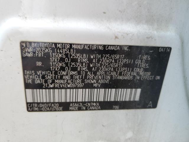 2T3WFREV4EW097997 - 2014 TOYOTA RAV4 XLE WHITE photo 13