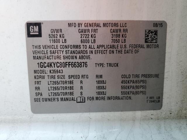 1GC4KYC80FF663876 - 2015 CHEVROLET 10/1500 K3500 WHITE photo 12