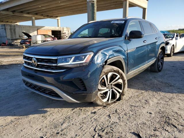 1V2TE2CA8MC221556 - 2021 VOLKSWAGEN ATLAS CROS SEL PREMIUM BLUE photo 1