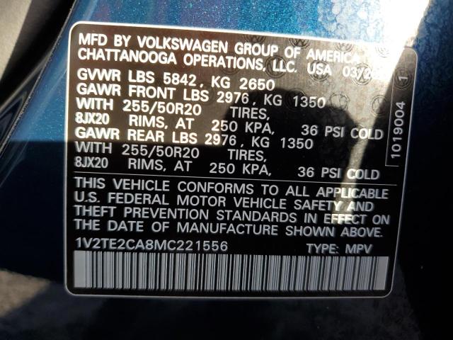 1V2TE2CA8MC221556 - 2021 VOLKSWAGEN ATLAS CROS SEL PREMIUM BLUE photo 13