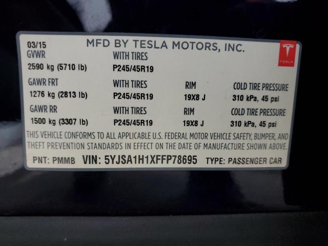 5YJSA1H1XFFP78695 - 2015 TESLA MODEL S 85 BLUE photo 12