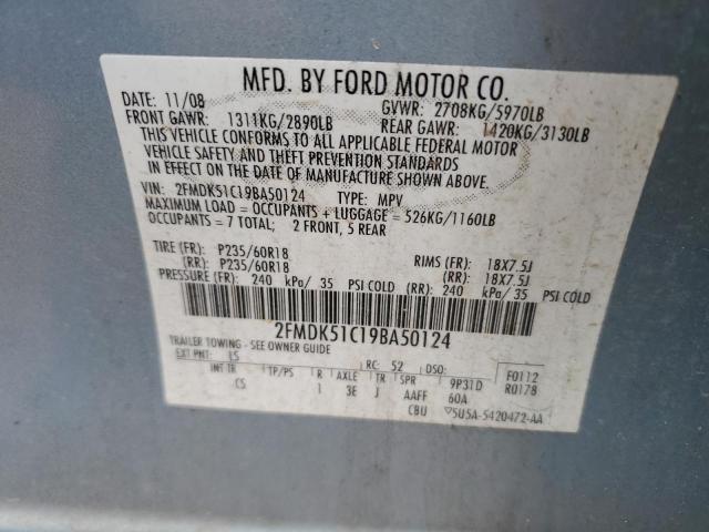 2FMDK51C19BA50124 - 2009 FORD FLEX SE BLUE photo 13