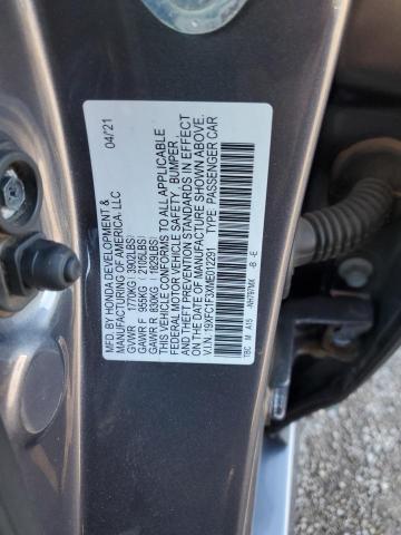 19XFC1F3XME012291 - 2021 HONDA CIVIC EX GRAY photo 12