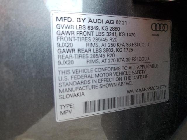 WA1AXAF72MD030779 - 2021 AUDI Q7 PREMIUM GRAY photo 12