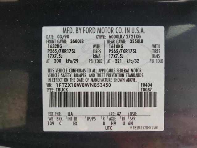 1FTZX18W8WNB53450 - 1998 FORD F150 BLACK photo 12