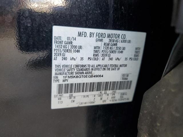 1FM5K8GT0EGB49064 - 2014 FORD EXPLORER SPORT BLACK photo 12