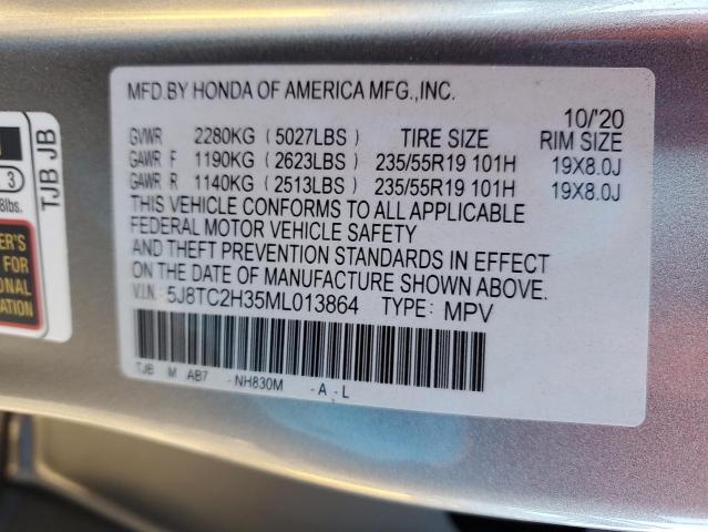 5J8TC2H35ML013864 - 2021 ACURA RDX SILVER photo 12