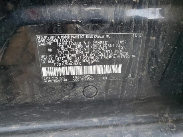 2T3BF4DV8AW036522 - 2010 TOYOTA RAV4 BLACK photo 13