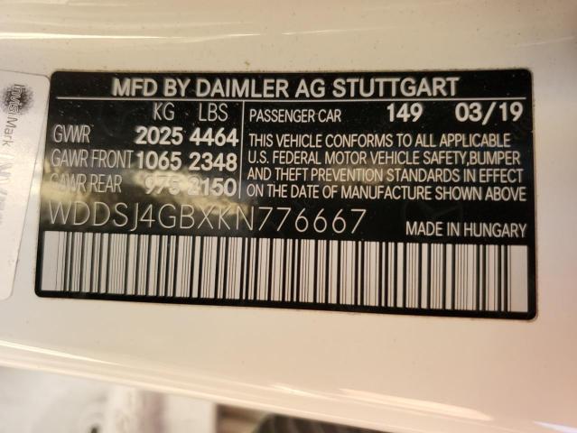 WDDSJ4GBXKN776667 - 2019 MERCEDES-BENZ CLA 250 4MATIC WHITE photo 12