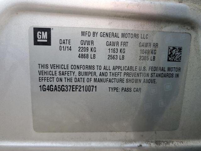 1G4GA5G37EF210071 - 2014 BUICK LACROSSE SILVER photo 12