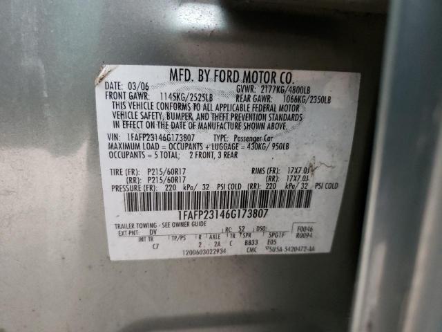 1FAFP23146G173807 - 2006 FORD FIVE HUNDR SE SILVER photo 12