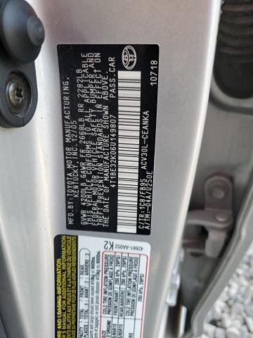 4T1BE32K06U149807 - 2006 TOYOTA CAMRY LE SILVER photo 12