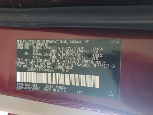 5TBDT44195S488347 - 2005 TOYOTA TUNDRA DOUBLE CAB SR5 RED photo 12