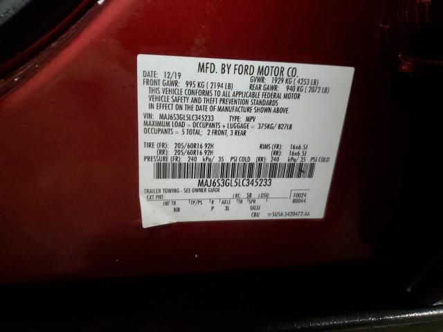 MAJ6S3GL5LC345233 - 2020 FORD ECOSPORT SE 红色 照片 13