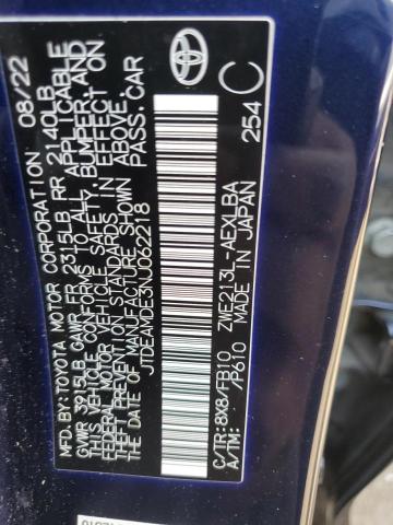 JTDEAMDE3NJ062218 - 2022 TOYOTA COROLLA LE BLUE photo 12