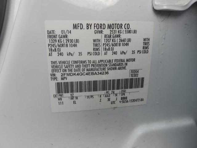 2FMDK4GC4EBA34236 - 2014 FORD EDGE SE WHITE photo 13