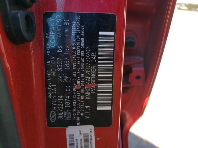 KMHCT4AE2EU770203 - 2014 HYUNDAI ACCENT GLS RED photo 13