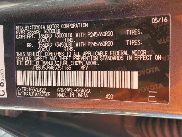 JTEBU5JR4G5351185 - 2016 TOYOTA 4RUNNER SR5/SR5 PREMIUM Grau Foto 13