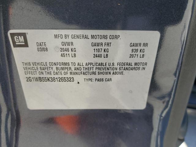 2G1WB55K381265323 - 2008 CHEVROLET IMPALA LS GRAY photo 12